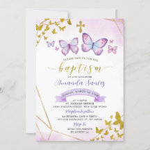 Papillon géométrique violet et or Baptême Invita