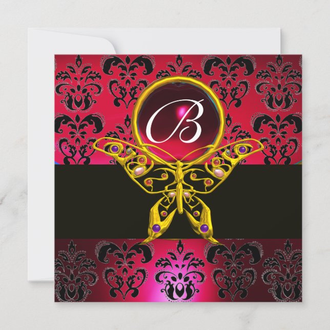 Invitation PAPILLON HYPER MONOGRAMME Damas Rouge Bourgogne Bi (Devant)