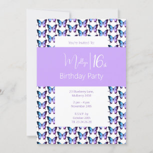 Invitation Papillon illusima Motif Sweet 16 Anniversaire