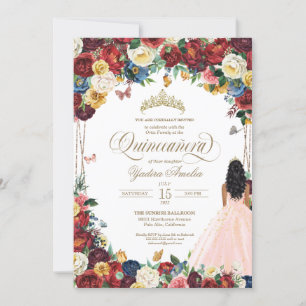 Invitation Papillon Jardin rose pâle Quinceanera coloré