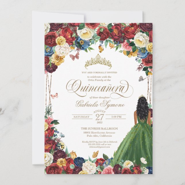 Invitation Papillon Jardin Vert Gown Floral Quinceanera In (Devant)