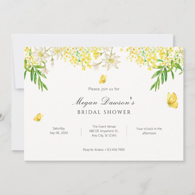 Invitation Papillon jaune fleuri plante douche de nage (Devant)