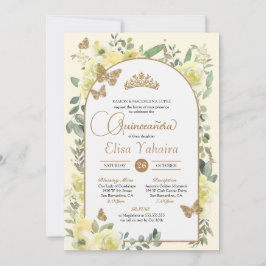 Invitation Papillon jaune soleil en or Aquarelle Quinceañera