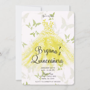 Invitation Papillon jaune vert robe de danse Quinceañera