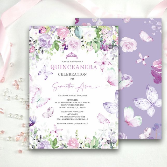 Invitation Papillon lavande à thème Quinceanera (Créateur téléchargé)
