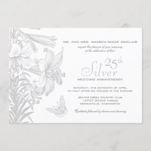 Invitation Papillon Lilies Argent 25e anniversaire Mariage