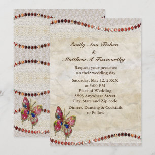 Invitation Papillon mousseux, dentelle et Mariage de parchemi