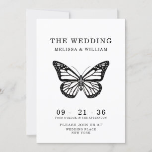 Invitation Papillon noir et blanc Mariage simple moderne