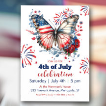 Papillon patriotique et feux d'artifice 4 juillet