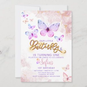 Invitation Papillon Premier anniversaire fille 1ère invitatio