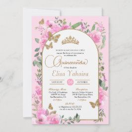 Invitation Papillon Quinceanera Aquarelle rose Floral