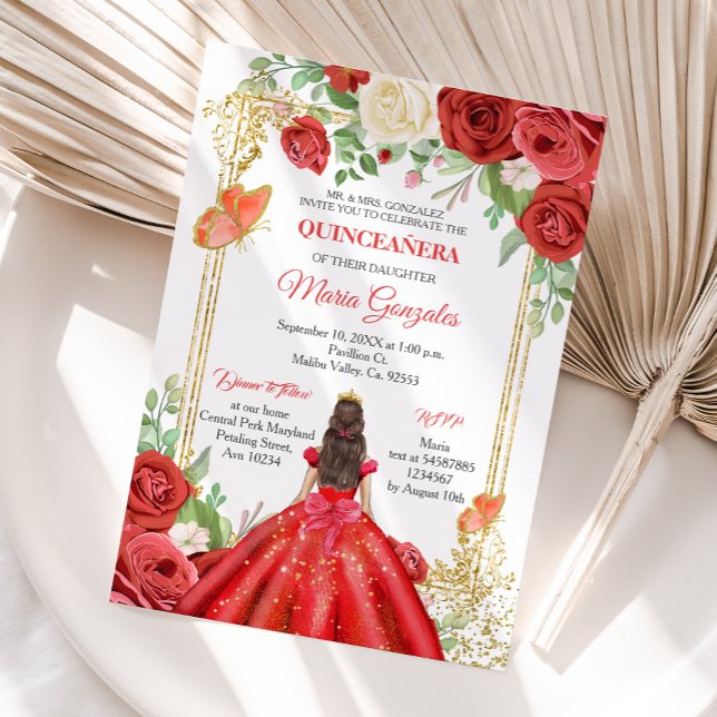 Invitation Papillon Quinceanera des Roses rouges mexicaines (Créateur téléchargé)