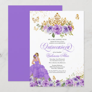 Invitation Papillon Quinceañera + Fleurs d'aquarelle violette