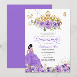 Invitation Papillon Quinceañera + Fleurs d'aquarelle violette