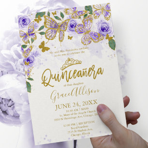 Invitation papillon Quinceanera Formulation anglai