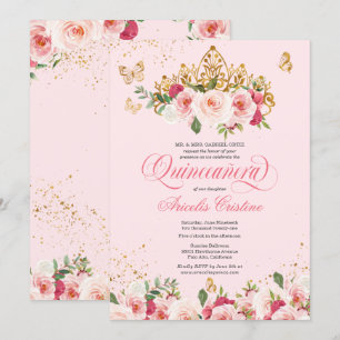 Invitation Papillon Quinceañera & Rose d'aquarelle rose pâle