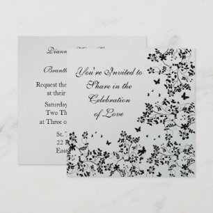 Invitation Papillon Romance/noir et argent métallique