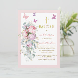 Invitation Papillon Rose Baptême Premier Anniversa