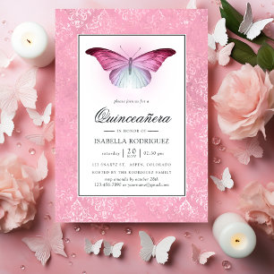 Invitation Papillon rose brillant Quinceañera