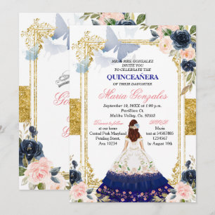 Invitation Papillon rose et bleu Quinceanera Anniversaire mex