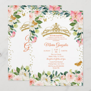 Invitation Papillon rose et or bleu Mis Quince