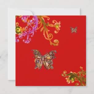 Invitation PAPILLON, rose jaune rouge vif