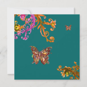 Invitation PAPILLON, rose jaune vert vif