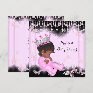 Invitation Papillon rose noir Baby shower Princesse Ethnique