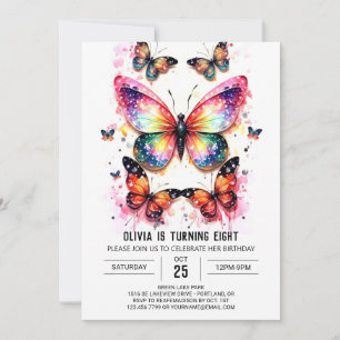 Invitation Papillon rose numérique fille Anniversaire