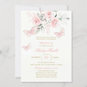 Invitation Papillon rose Quinceañera