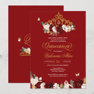 Invitation Papillon rose rousse de Bourgogne Quinceanera Gold