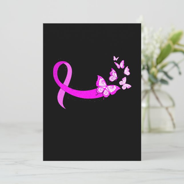 Invitation Papillon rose Ruban Sensibilisation au cancer du s (Debout devant)