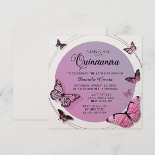 Invitation Papillon rose Shimmer moderne Quinceañera