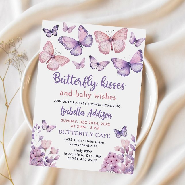 Invitation Papillon rose violet Baby Girl Douche (Créateur téléchargé)