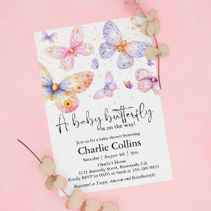 Invitation Papillon rose violet Baby shower fille
