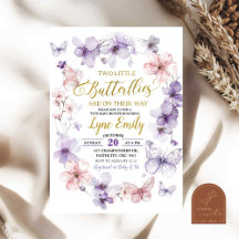 Papillon rose violet Baby shower Floral Twins