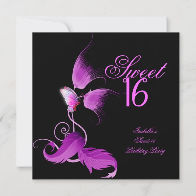 Invitation Papillon rose violet doux 16 Seize Parti (Devant)