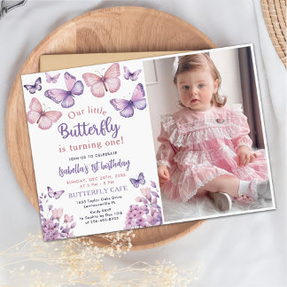 Invitation Papillon rose violet fille premier anniversaire Ph