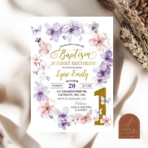 Papillon rose violet floral Baptême 1er anniversai