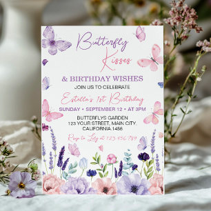 Invitation Papillon rose violet Jardin Floral Fille Anniversa