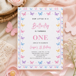 Invitation Papillon Rose Violet Mignon 1er Anniversaire pour 