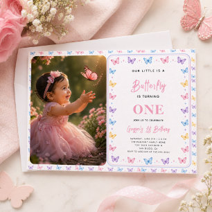 Invitation Papillon Rose Violet Mignon 1er Anniversaire pour