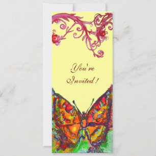 Invitation PAPILLON ROUGE, jaune vif noir