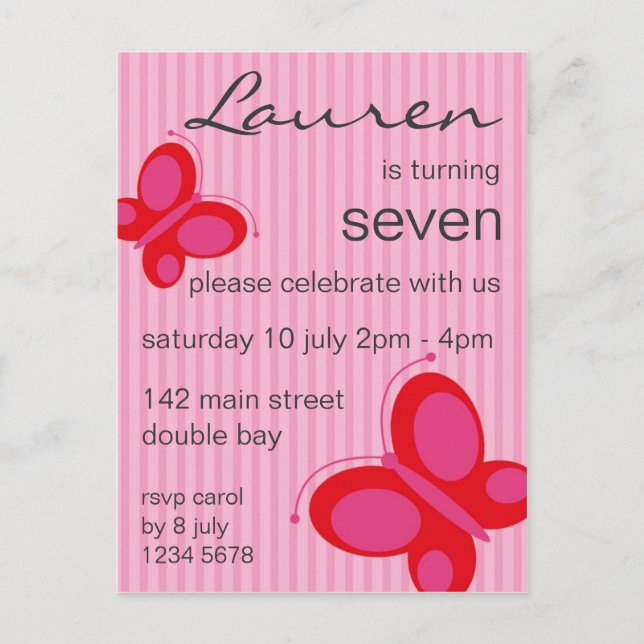 Invitation papillon [rouge + rose] (Devant)