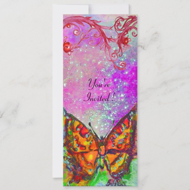 Invitation PAPILLON ROUGE ROSE VIOLET OR Fleur 16 ans Douce (Devant)