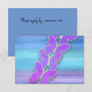 Invitation Papillon RSVP Turquoise Purple Aquarelle