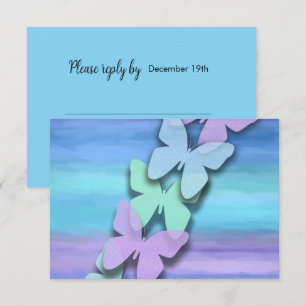 Invitation Papillon RSVP Turquoise Purple Aquarelle