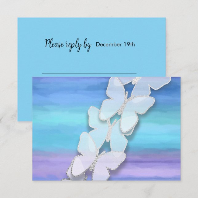 Invitation Papillon RSVP Turquoise Purple Aquarelle (Devant / Derrière)
