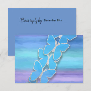 Invitation Papillon RSVP Turquoise Purple Aquarelle