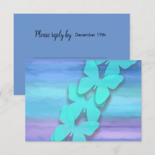 Invitation Papillon RSVP Turquoise Purple Aquarelle